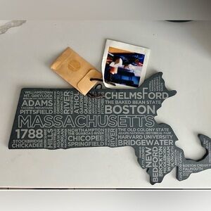 NWT State of Massachusetts Slate Cheese Board Hand Crafted Decorative Piece NEW